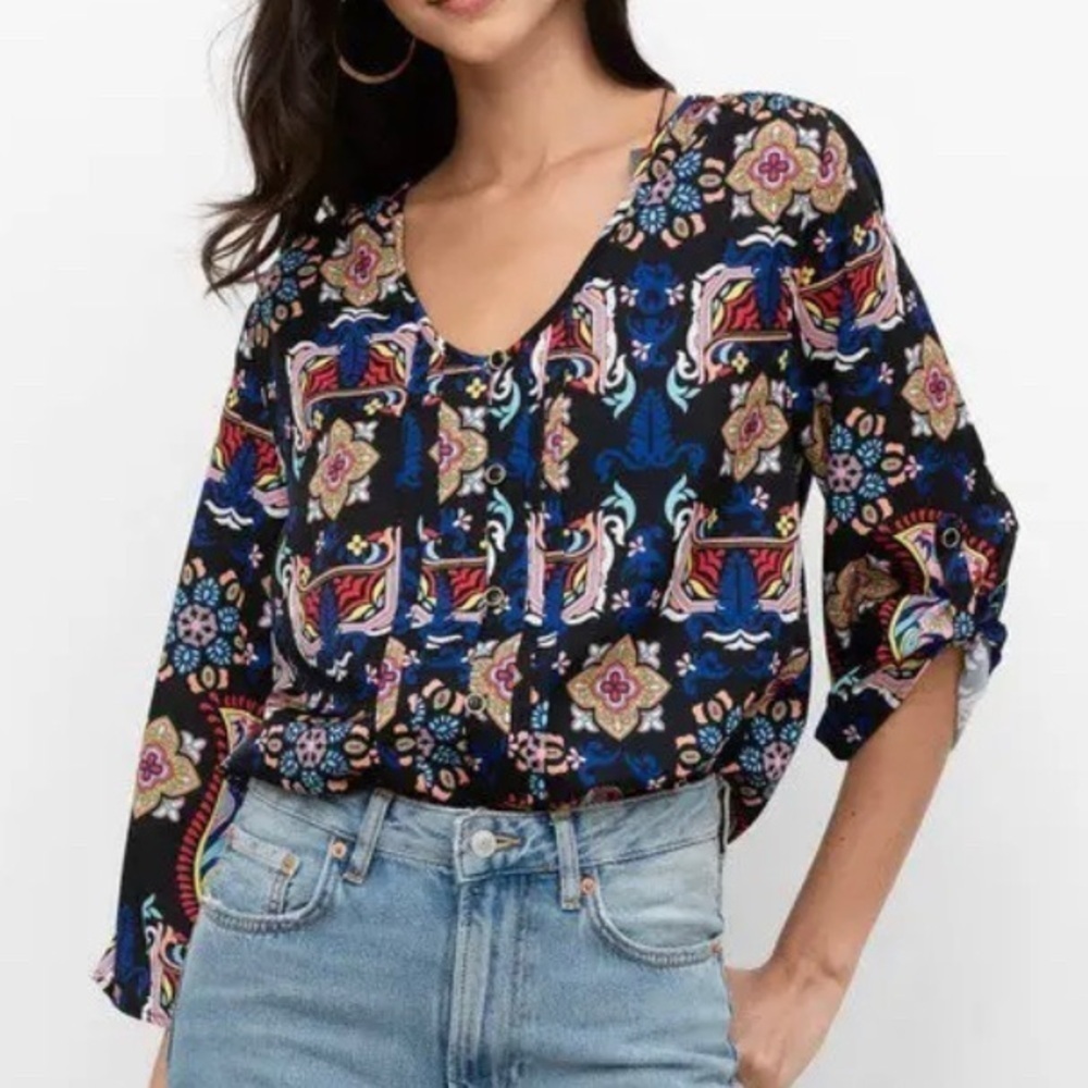 Yumi Kim Lizzie Black Scroll Mandala Print Blouse